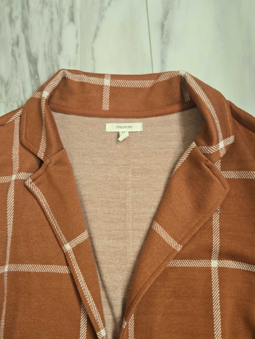 Maurices Womens Rust Windowpane Open-Front Cardigan - Picture 4 of 7